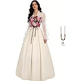 DEQJKGB Women Renaissance Corset Dress Victorian Medieval Costume Floral Fairy Dresses Vintage Gown with Necklace