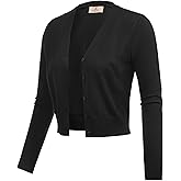 GRACE KARIN Long Sleeve Cropped Cardigan Sweaters for Women Lightweight Button Down V-Neck Open Front Bolero Shrug Jacket Black 3XL