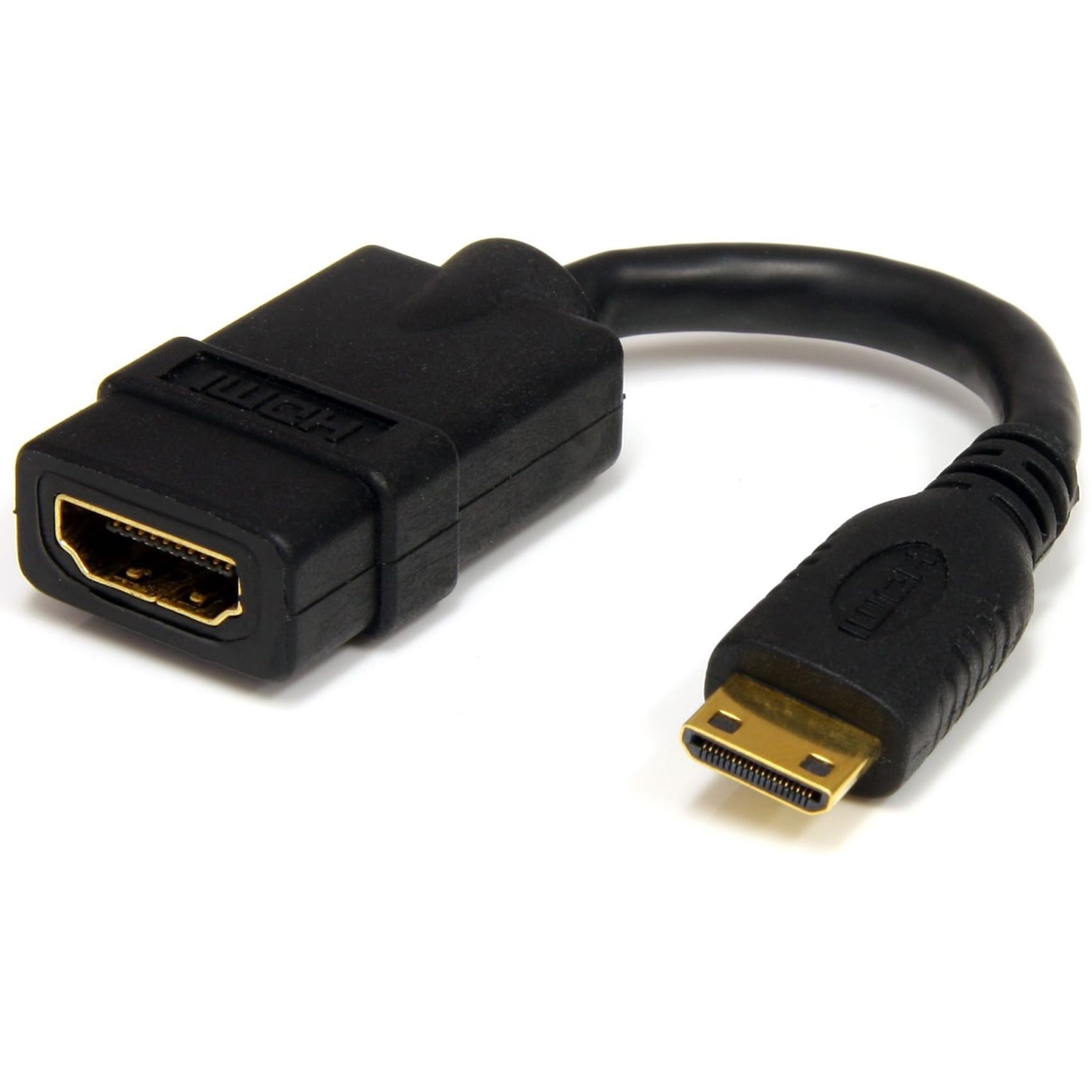 StarTech.com 5in Mini HDMI to HDMI Adapter - 4K High Speed HDMI Adapter - 4K 30Hz Ultra HD High Speed HDMI Adapter - HDMI 1.4 - Gold Plated Connectors - UHD Mini HDMI Adapter 4K - Black (HDACFM) — image 1