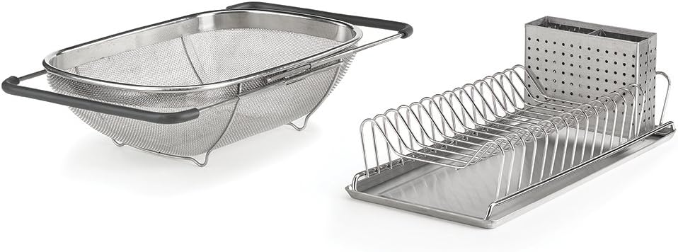 EverHome Compact Dish Rack & Sink Strainer Combo Pack, Rust-Resistant Stainless Steel – Requires Limited Countertop Space