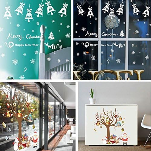 Magtimes Santa Claus Owls Christmas Tree Gifts Wall Stickers,Snowflake Bell wall decals Removable Wall Stickers for Kids DIY Home Decorations Decor (Christmas &amp; New Year)