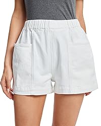 Fuinloth Women's Denim Shorts, Elastic Wasit Mid