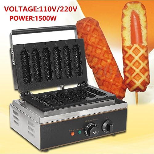 Non-Stick 6 Grids French Hot Dog Muffin Machine Electric Corn Lolly American Hot Dog Waffle Maker Machine Muffin Grill Corn Oven Cake Waffle Baking Maker Machine 110V Commercial Use