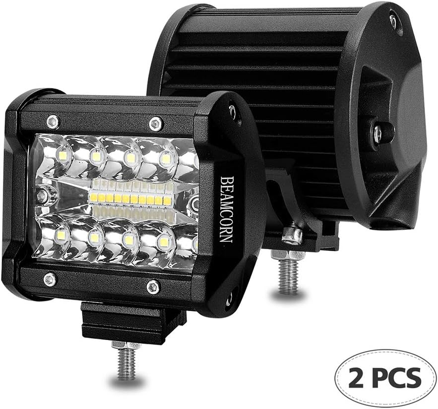LED Light Bar by BeamCorn,2Pcs 4 Inch 120W 12000Lm Led Pods, Combo Beam [ Flood + Spot ] Super Bright Backup Driving Off Road Lights for Vehicles Truck Car ATV SUV