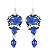 Natural Gemstones Dangle Earrings for Women - 925 Silver Plated Lightweight Dangle & Drop Handmade Jewelry Earrings - Gifts for Mother's Day, Anniversary, Christmas, Valentine's Day