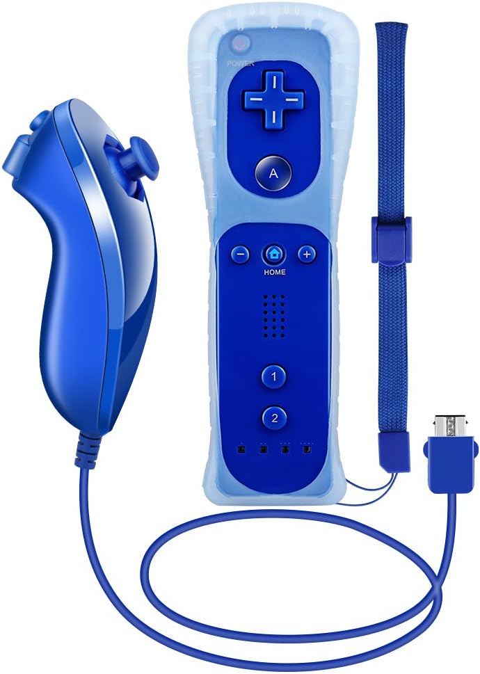 Dotca RC01 Wii Remote and Nunchuck Controller with Silicone Case for Nintendo Wii -Third-Party Made (Blue)