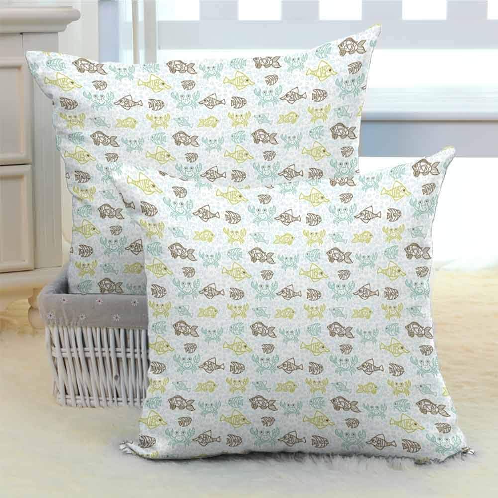 DuckBaby Fishes Personalized Pillowcase Aquarium Animals Tropical Fishes and Crabs on Seafoam Backdrop Aquatic Doodle Sketch Soft and Comfortable W16 x L16 inch x 2 Multicolor