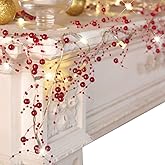 VERY100 Christmas Garland with Lights 8.3 FT Festival Lighted Berry Beaded Garland Christmas Decorations for Indoor Home Mantel Fireplace Holiday Party Decor(Red)
