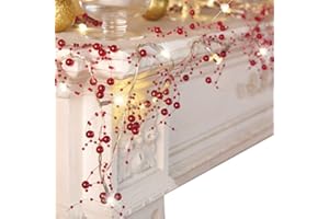 VERY100 Christmas Garland with Lights 8.3 FT Festival Lighted Berry Beaded Garland Christmas Decorations for Indoor Home Mantel Fireplace Holiday Party Decor(Red)