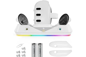 JMI MAGIC Charging Dock Compatible with Meta Quest 3, Fast Charging Stand for VR Controller and Headset, with 2 Rechargeable Batteries and RGB LED Light, VR Charger Display Stand with Type C Cable