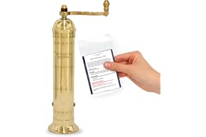 Alexander Home Original Greek Pepper Mill, 9-Inch Brass – European Manual Pepper Grinder, Refillable, with Polishing Cloth