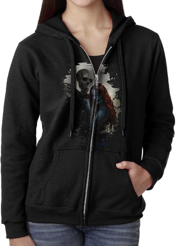 Women's Horror Nightmare Before Christmas Jack Skellington Full Zipper Pocket Hoodies Small 