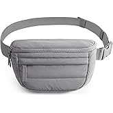 BAGSMART Fanny Packs for Women Two Way Zipper Belt Bag with Adjustable Strap, Puffy Fashion Waist Packs for Traveling Workout, Dark Grey