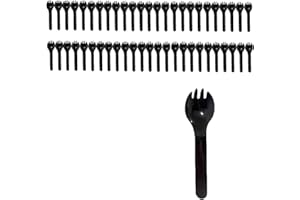 13.5cm Plastic Food Spork Disposable Forks & Spoons 2 in 1 Cutlery Utensils (50 Pieces), 5 Colors (5. Black)