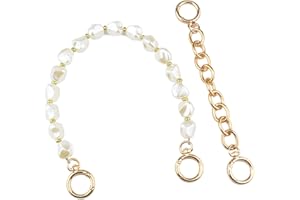 Beaulegan Unique Pearl Purse Chain Handles - Short Strap Replacement for Handbag Set of 2, 15.7 & 7.8 Inch Long (Gold)