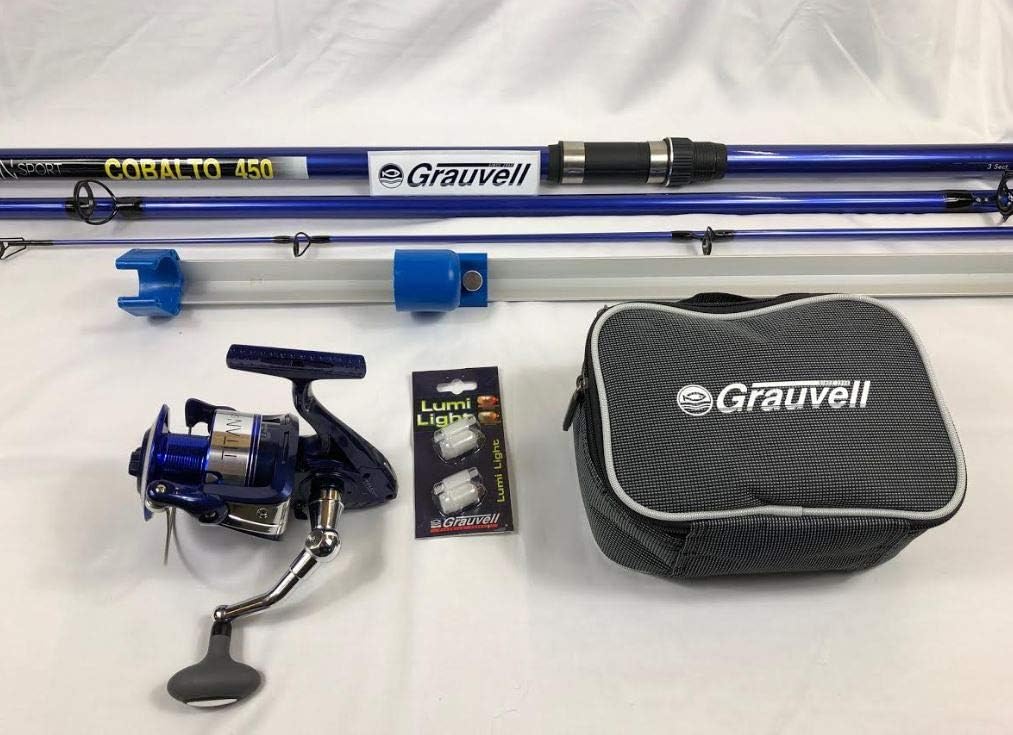 Grauvell Titan 15FT Surf BeachCaster Rod + Reel + Case + Sand Spike + Tip Lights RRP £160