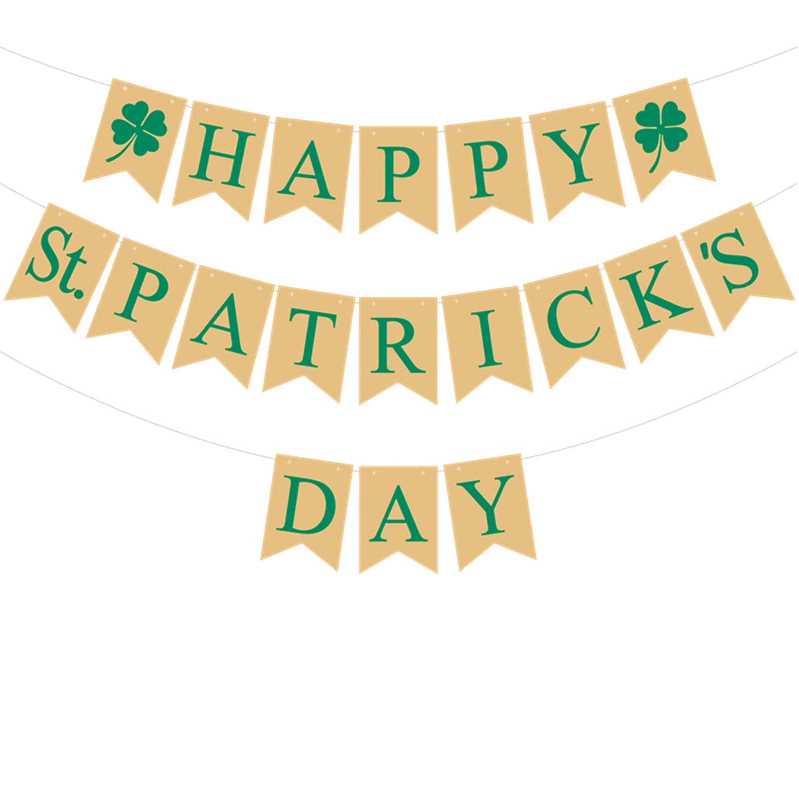 Happy St. Patrick‘s Day Paper Banner Hanging Bunting Garland for St Patrick’s Day Party Decorations Mantel Fireplace Spring Wall Decorations Party Supplies
