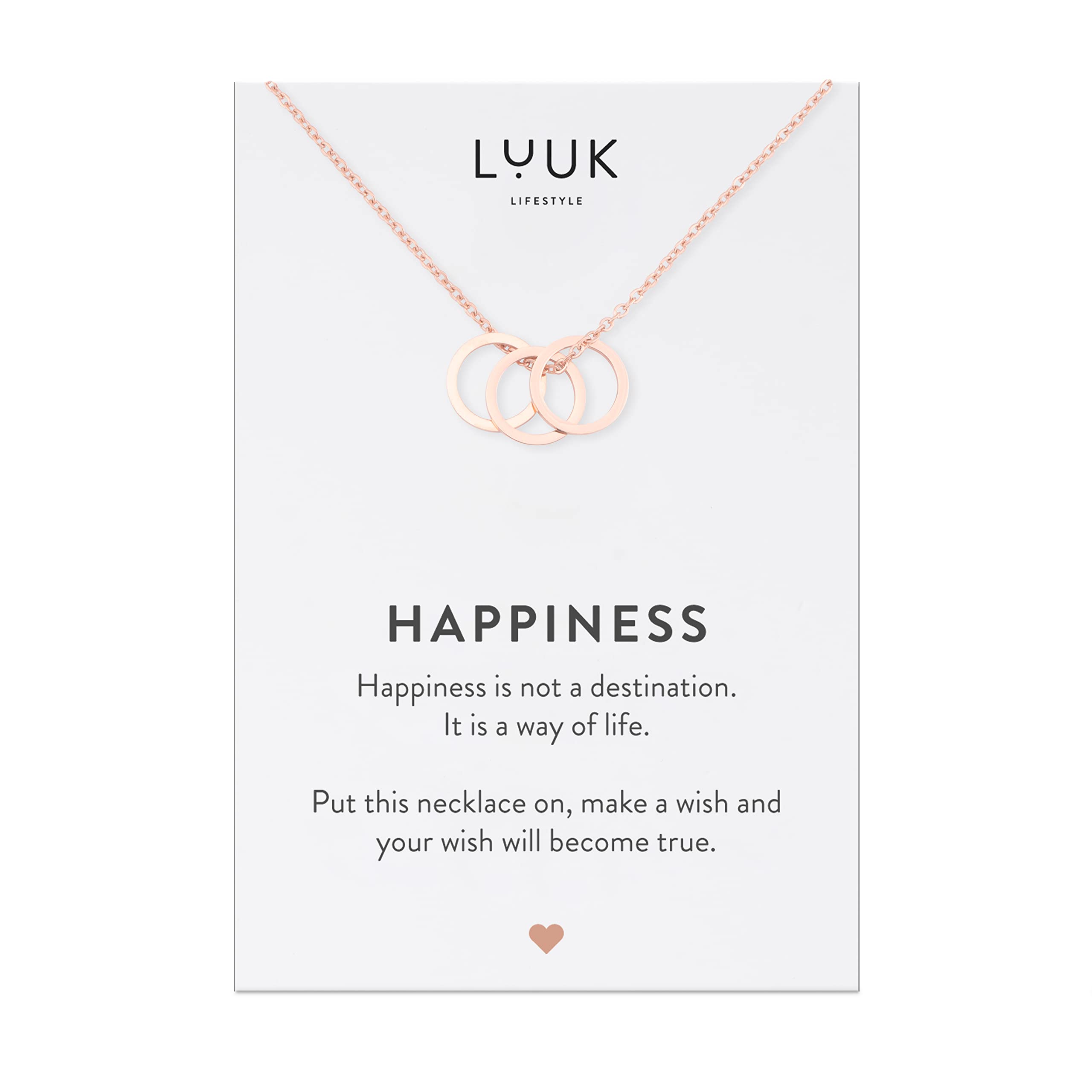 LUUK LIFESTYLE Stainless Steel Pendant Necklace for Women Waterproof Adjustable 50cm Chain Modern Necklace Gift for Her Rose Gold Three rings