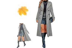 Women's Long Warm Double-Breasted Coat, Notch Lapel Mid Long Pea Trench Coats, Business Elegant jacket with Lining
