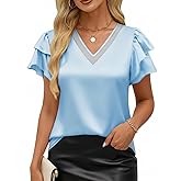 VIMPUNEC Womens Blouses Dressy Casual Ruffle Short Sleeve Shirts Summer Business Work Tops