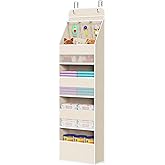 Univivi 5-Shelf Over Door Hanging Organizer Fabric Door Storage with 4 Large Pockets and 3 Small PVC Pockets Wall Mount Hanging Storage Organizers for Baby Nursery (Beige Pattern)