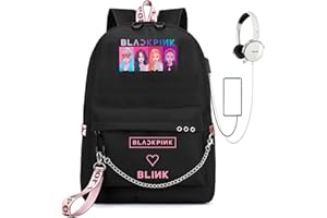 CUSALBOY Kpop Backpack Lisa Rose JISOO Jennie Shouler Bag Messenger Bag Fashion USB Charging Backpack Travel Business Backpack (black 6)