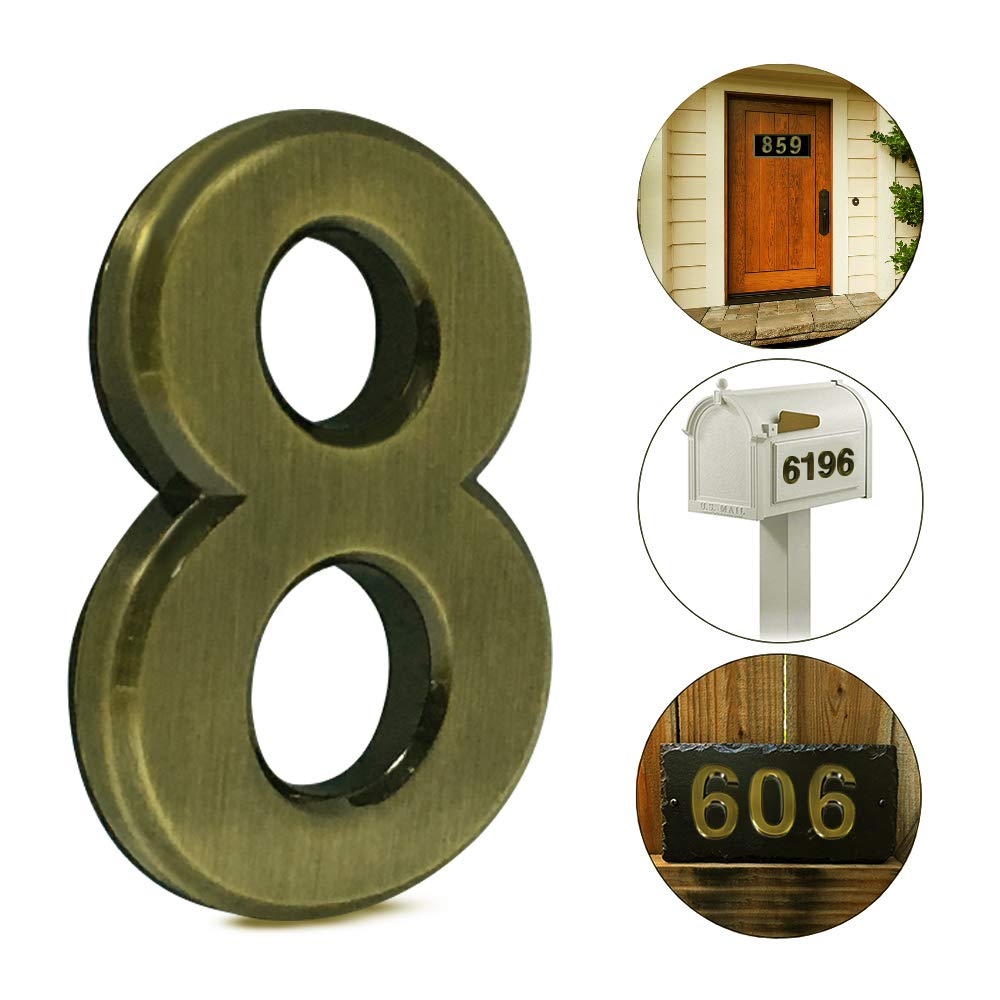2 pcs Mailbox Numbers 0,3D Brass Metal SelfStick Door House Numbers