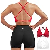 SUUKSESS Women 2 Piece Open Back Strappy Sports Bra Pack Twist V Neck Workout Crops