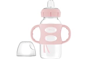 Dr. Brown's Milestones Wide-Neck Sippy Spout Bottle with 100% Silicone Handles, Easy-Grip Handles with Soft Sippy Spout, 9oz/270mL, Light-Pink, 1-Pack, 6m+