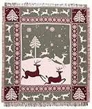 Snow Deer Reindeer Christmas Holiday Throw Blanket 50