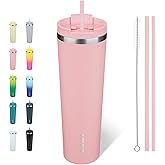 BJPKPK 34oz Tumbler With lid And Straw Stainless Steel Travel Coffee Mug Insulated Tumblers Cups,Light Pink