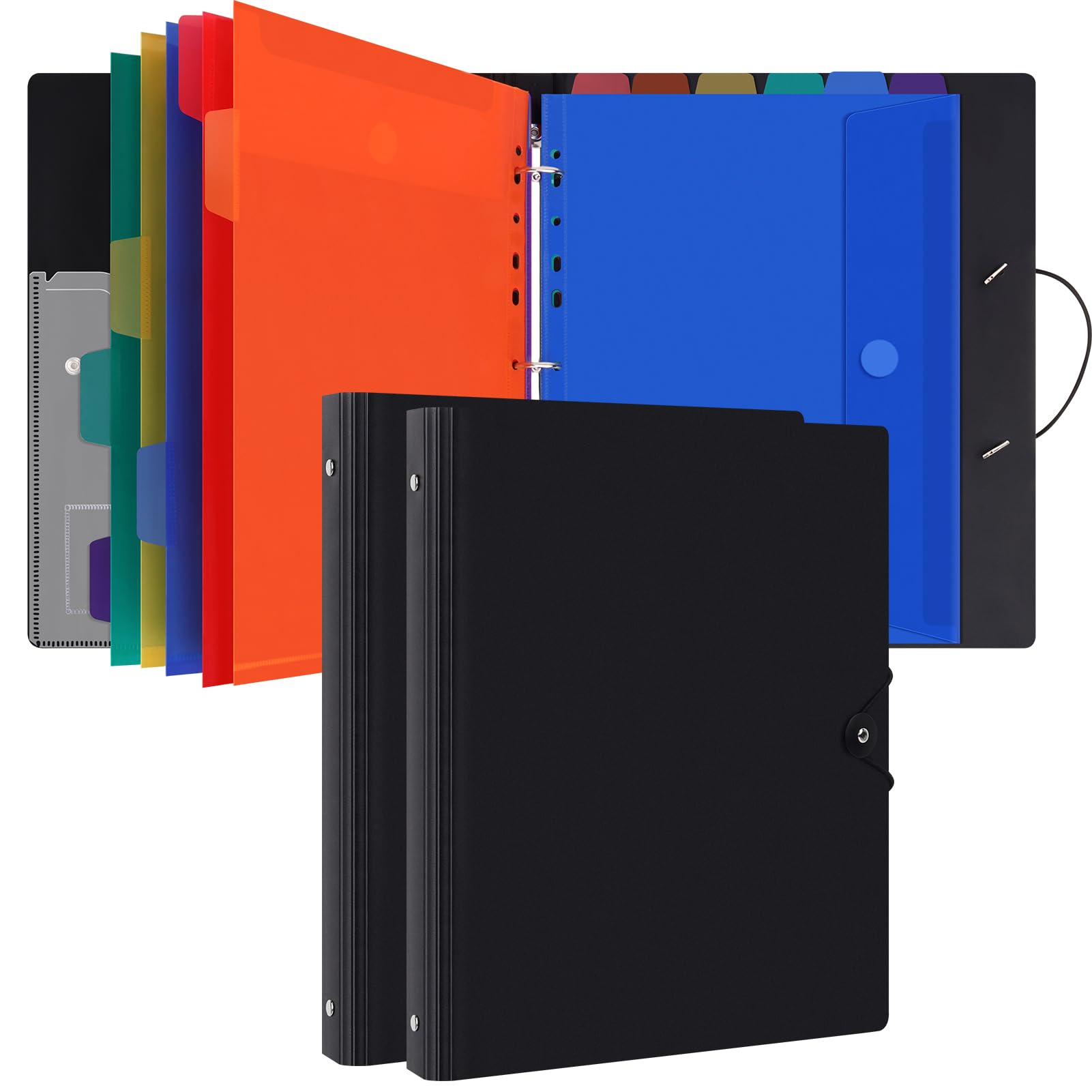 Uquelic 2 Pcs A4 Ring Binder with 24 Pcs Punched Pockets - Upgraded Folders for Paperwork, Plastic Popper Wallets - Document Organiser for Home Office School - Black — image 1