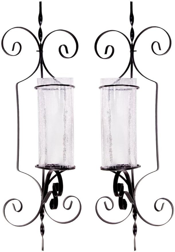 Set of 2 Large Black Hurricane Wall Sconces Candle Holders