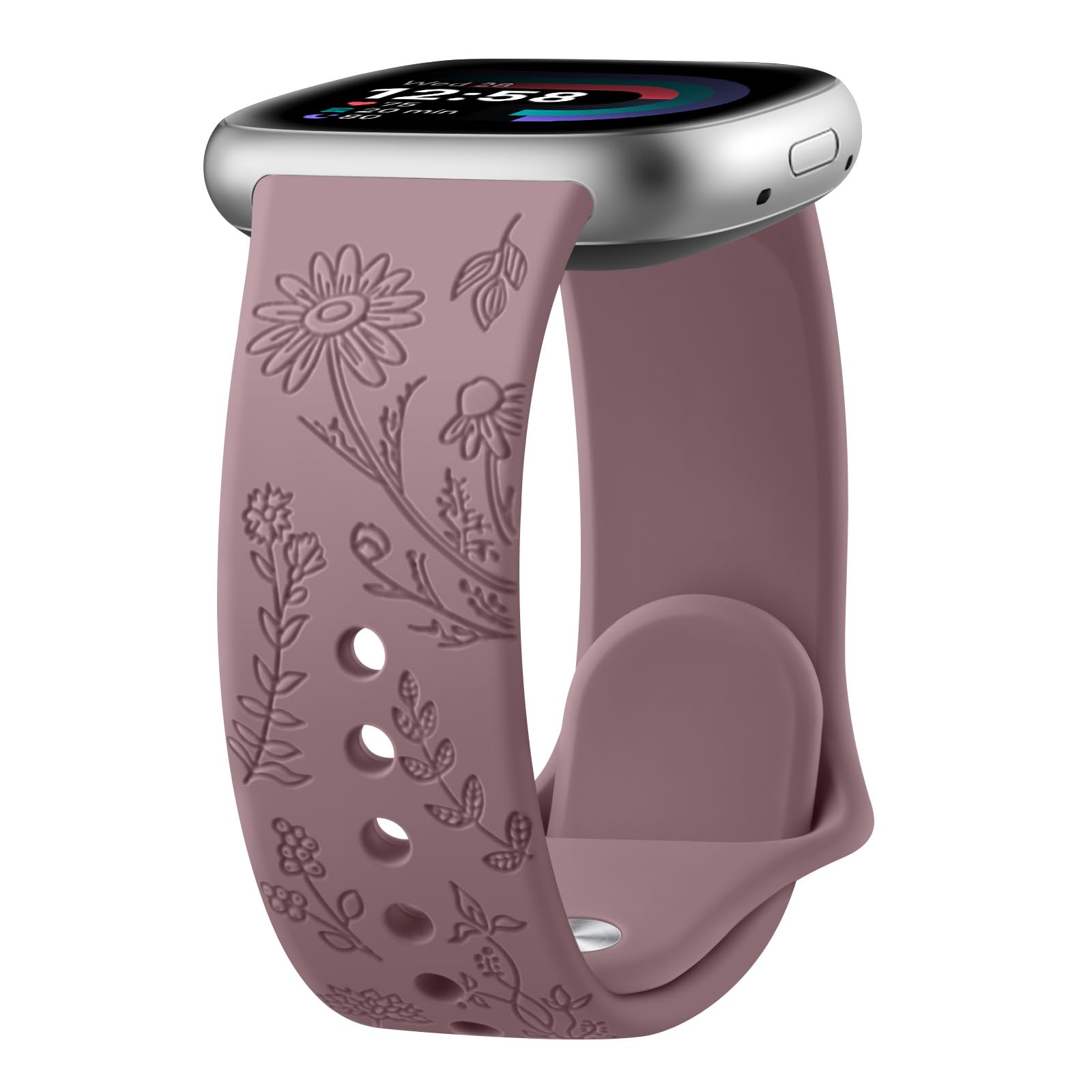 Tobfit Flower Pattern Strap for Fitbit Sense/Sense 2/Fitbit Versa 4/Fitbit Versa 3 Straps for Women Men, Adjustable Silicone Replacement Band (Smoke Purple)