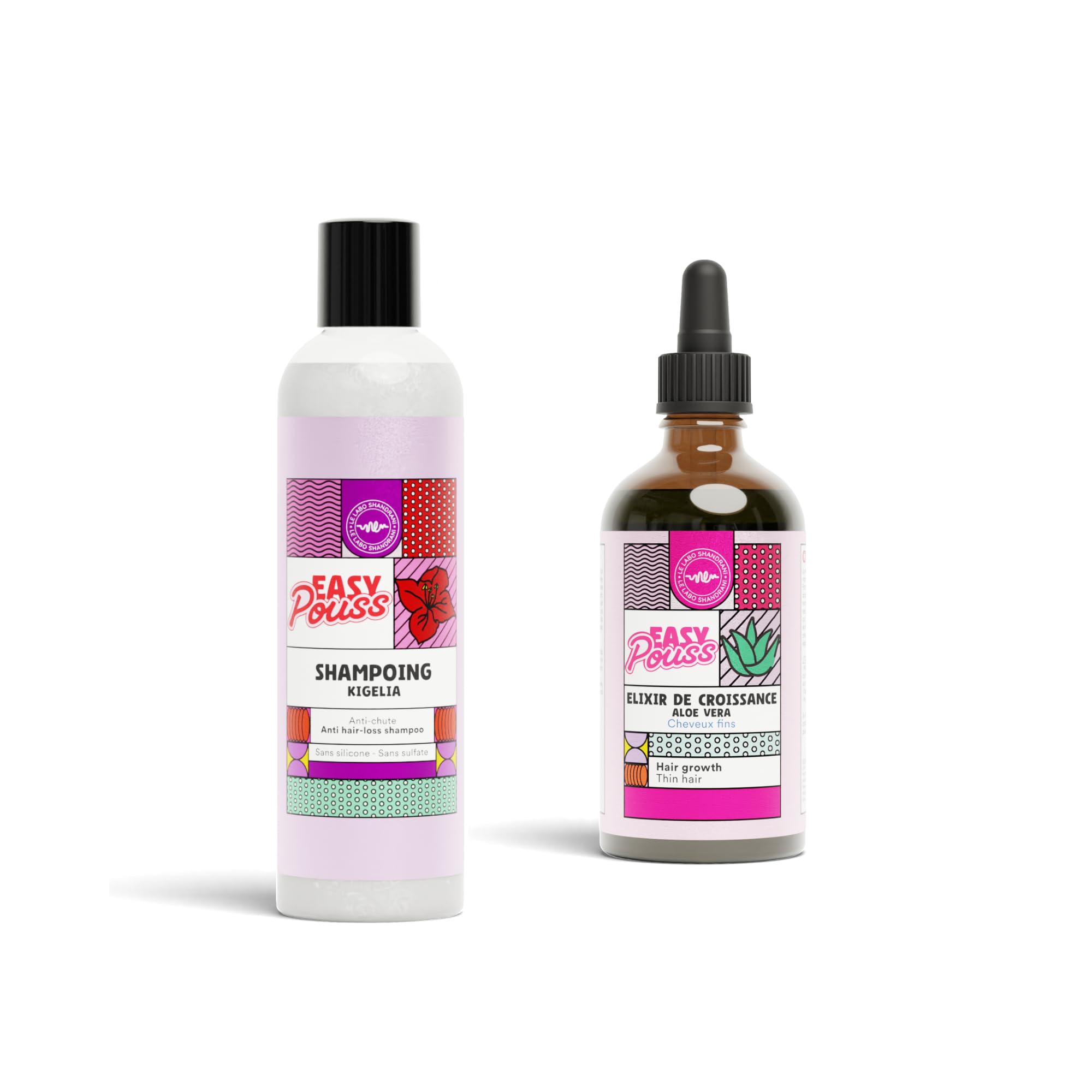 Easy Pouss | Vitamin Shampoo 250ml + Hair Growth Elixir 100ml | Anti-Hair Loss & Hair Regrowth | Strengthened and revitalized hair | Normal and Fragile Hair | Made in France
