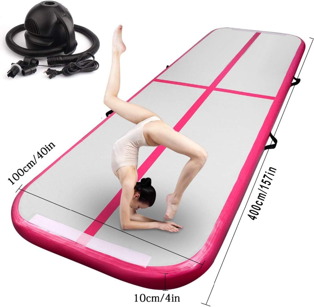 TBhealth 13ft Inflatable Gymnastics Airtrack Floor Tumbling Air Track For Kids Adult with Free electronic Pump,Pink,EU