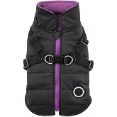 Puppia Mountaineer Winter Dog Coat with integrated harness No Pull Cold Weather Waterproof Warm Fleece Back Zipper for Small &amp; Medium Dog, BLACK, Medium