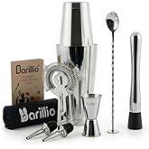 Barillio Boston Shaker Set - Stainless-Steel, Weighted, Martini Cocktail Shaker Set w/Strainer & Mixer - Mixology Bartender Kit - Bar Set for The Home - 9-pc Drink Shaker Set - Bar Tools - Silver