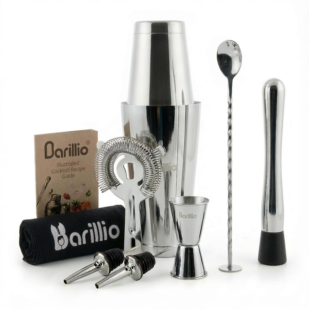 Boston Shaker Cocktail Shaker Set | Professional Bartender Kit with Weighted Martini Mixer, Hawthorne Strainer, Jigger, Mojito Muddler, Mixing Spoon & 2 Liquor Pourers?