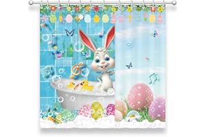 SHENGJUN 72x72 Easter Spring Bunny Shower Curtains,Cartoon Easter Eggs Rabbits Carrot Flower Holiday Fabric Waterproof Bath Bathroom Curtains for Kids with 12 Hooks
