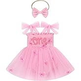 IDOPIP Butterfly 1st Birthday Outfit for Baby Girls Embroidery One Romper Smocked Tutu Dress with Headband Cake Smash Clothes