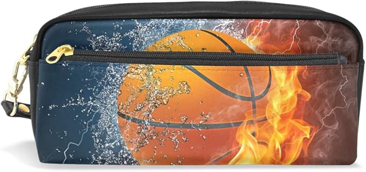 Amazon Samau ペンケース おしゃれ 革 筆箱 大容量 ペンポーチ スリム 高校生 中学生 小学生 女の子 男の子 化粧ポーチ 多機能 文房具 プレゼント対応 ボール柄 バスケットボール ペンケース 文房具 オフィス用品