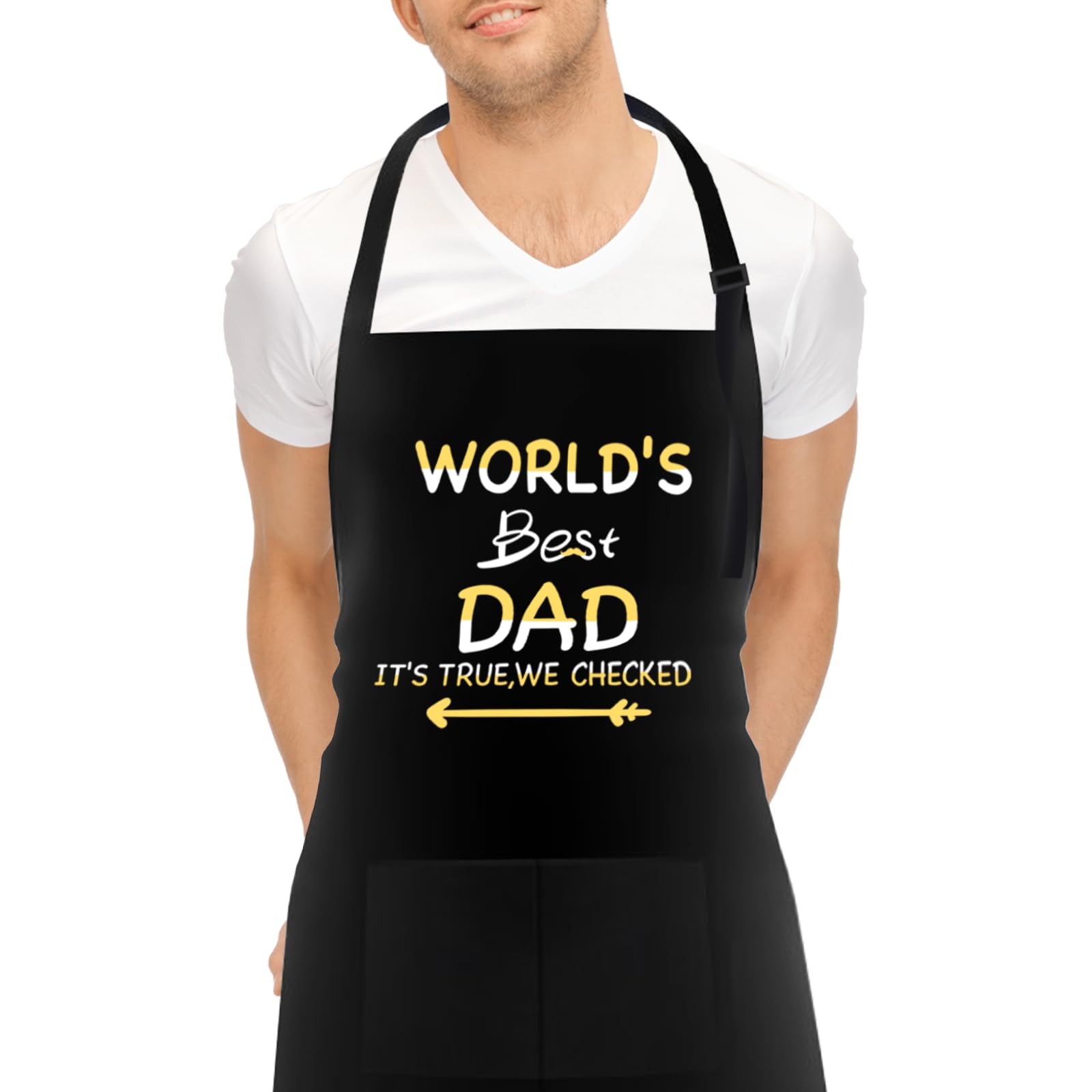 FunChaos BBQ Apron for Men, World's Best DAD, Adjustable Black Apron with 2 Pockets, Personalised Apron for Men Dad Husband Boyfriend Grandfather Water Resistant (Best Dad)