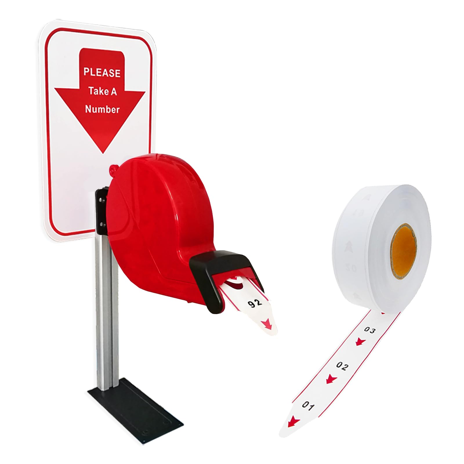 CYSSJF Turn-O-Matic Ticket Machine (with Stand) | Queue Management | for Delicatessen/Supermarket/Check Out/Clinic/Reception | 1x Queue Tickets Dispenser (Red)+1x Number Ticket Roll (2-Digit: 00-99)