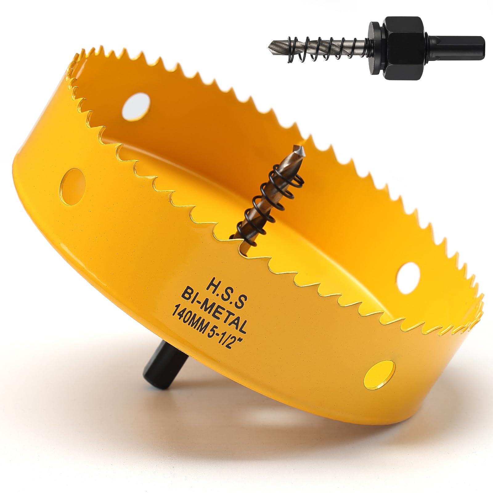 140mm Hole Saw, HSS Bi-Metal Hole Cutter with Drill Bit, Heavy Duty Hole Saw for Wood, Plastic, Drywall, Fiberglass, Yellow — image 1