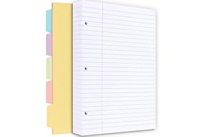 BILLTIGIF Filler Paper, Lined Paper Notebook Paper, 3 Holes College Rule Paper with Dividers, 100gsm Binder Paper A5 Loose Leaf Paper, 5.6in x 8.3in, 260 Pages