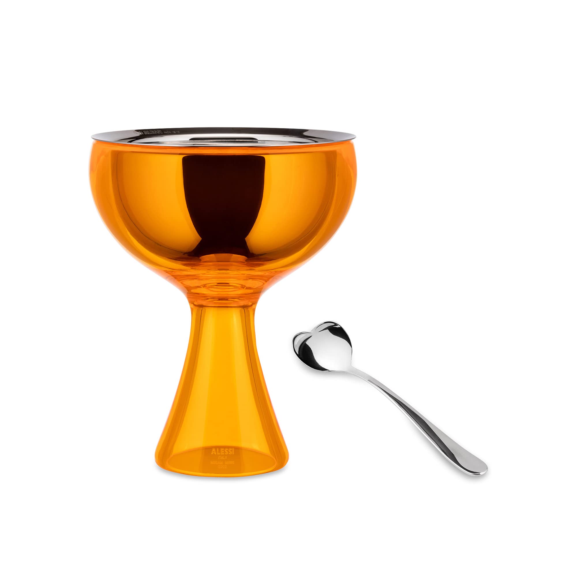 Alessi Big Love AMMI01S O - Set Composed of One Ice Cream Bowl and One Ice Cream Spoon, in 18/10 Stainless Steel Mirror Polished and Thermoplastic Resin, Orange