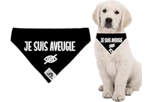 Foulard Bandana pour chien (ou kit avec manchon de laisse) JE SUIS AVEUGLE glisse sur le collier 3 grandeurs disponibles (PET