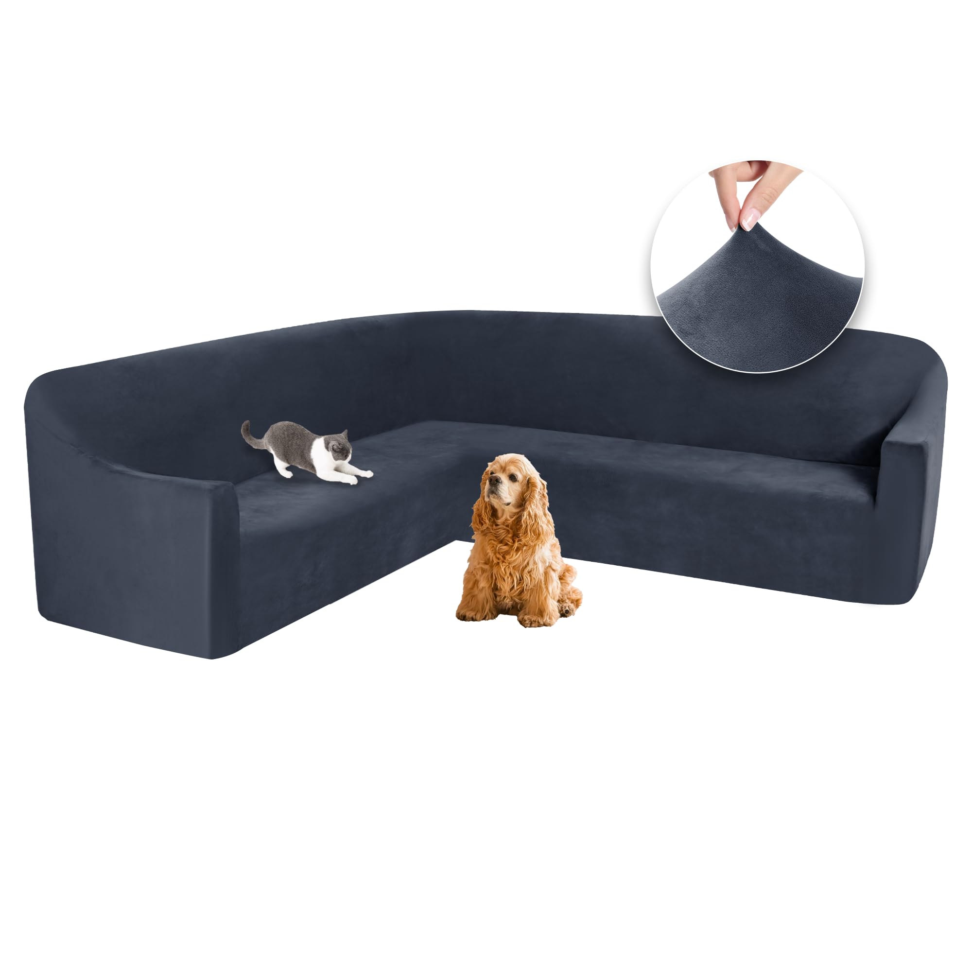 Photo 1 of ALIECOM L Shape Couch Covers Velvet Stretch Sectional Corner Sofa Cover Washable Soft Thick U Shaped Sofa Slipcovers for Dogs Pets Magic Furniture Protector with Non Slip Foam (Navy, Small)