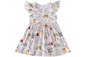 NEBLJGO Toddler Little Girls Back to School Dresses -Apple, Pencils, Bookworm, School Bus，Glue,Tellurion,Blackboard Rainbow Dresses